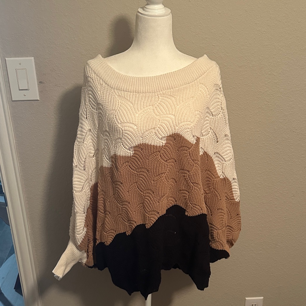 Large Andree By Unit Colorblock Knit Sweater - Cream, Brown, And Black